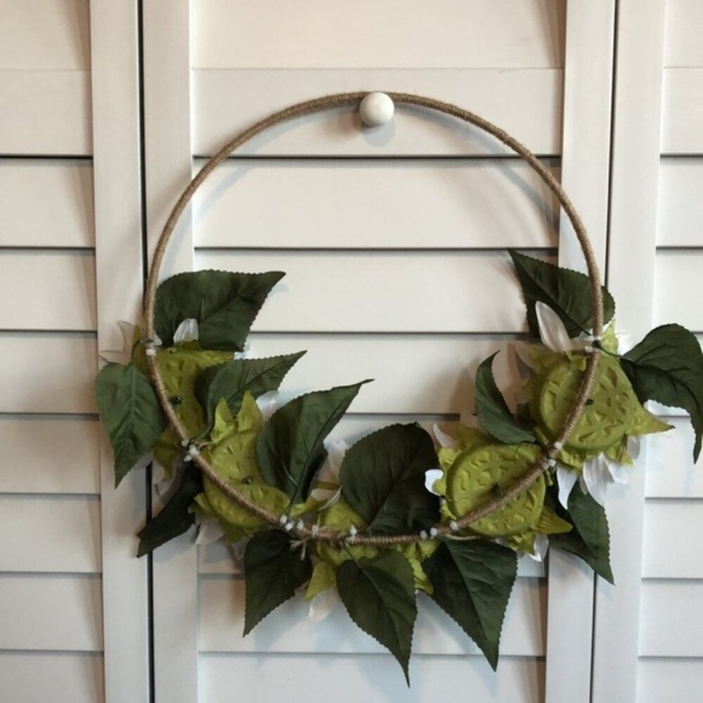 Off-White Sparkle Sunflower Leaf Floral Decor Spring Twine Tweed Hoop Wreath - Picture 4 of 4